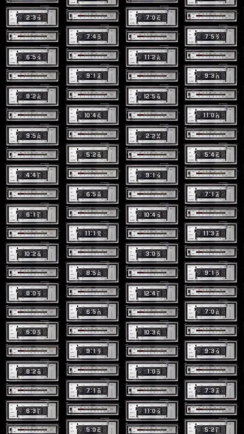 Retro led clocks in stop motion in vertical Stock Footage 283903555