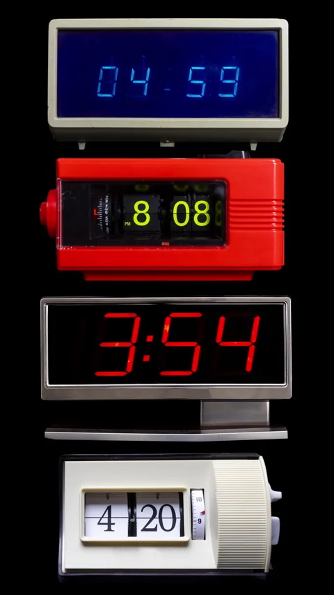 Retro led clocks in stop motion in vertical Stock Footage 283903598