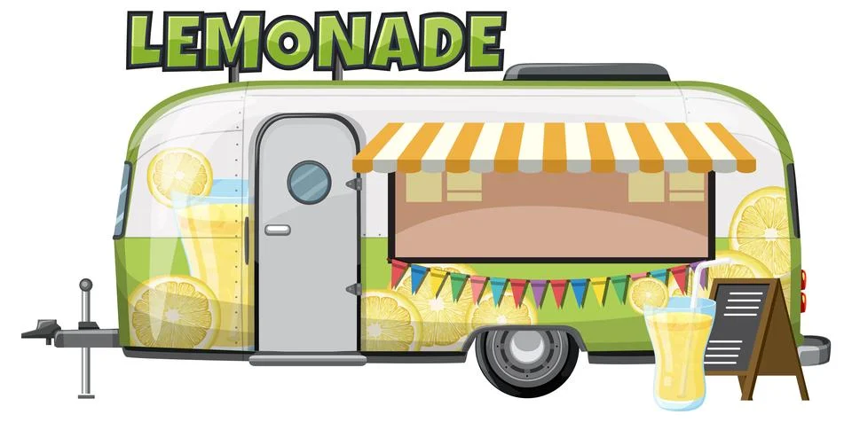 Retro Lemonade Stand Trailer with Awning and Sign Stock Illustration