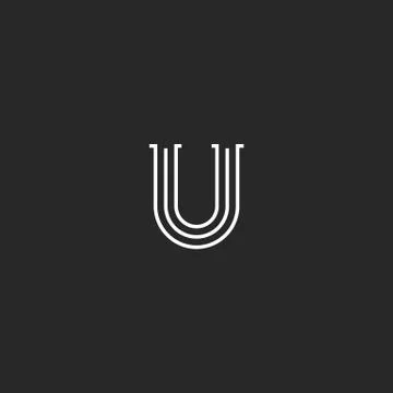 Retro letter U logo monogram, thin parallel lines medieval style capital init Stock Illustration