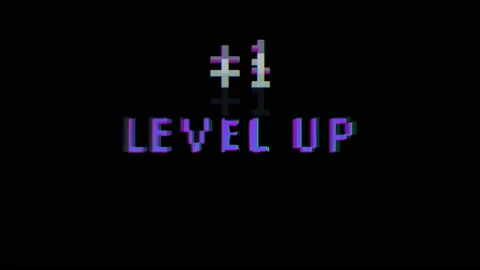 Retro Level Up glitch animation on a black background Stock Footage 158086847