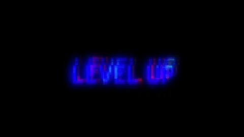 Retro Level Up glitch animation. Video game screen. Stock Footage 236502165
