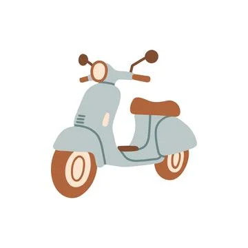 Retro light blue moped vector illustration with brown leather seat and mirrors Stock Illustration