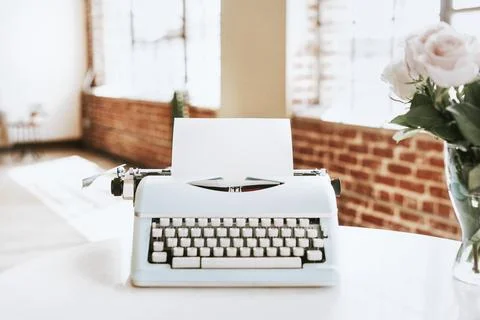 Retro light blue pastel typewriter Stock Photos