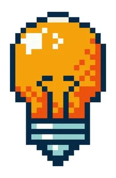 Retro light bulb pixel art icon Stock Illustration