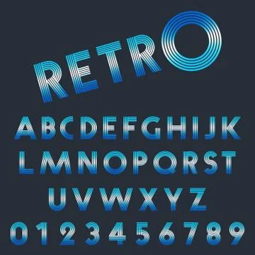 Retro light font template. Set of letters and numbers line design Stock Illustration