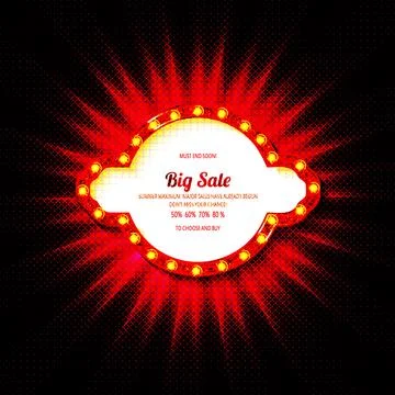 Retro light sign. Vintage style banner. Stock Illustration