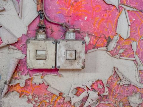 Retro Light Switch on a Pink Wall  Vintage Interior Stock Photos