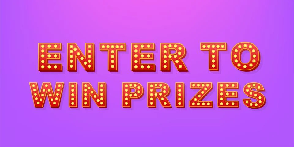 Retro light text enter to win prizes. Retro light bulb. Vector stock Illustrazione stock