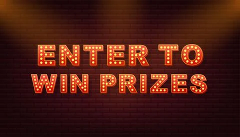 Retro light text enter to win prizes. Retro light bulb. Vector stock Illustrazione stock