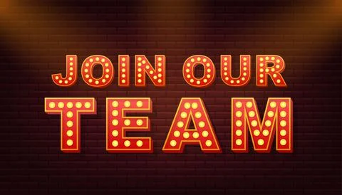 Retro light text join our team. Retro light bulb. Vector stock illustration. Stock Illustration