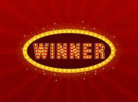 Retro lightbox with winner light on red background. Win prize. Celebration Illustrazione stock