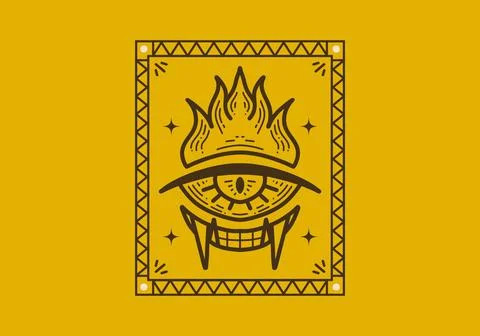 Retro line art design of a devil eyes Illustrazione stock