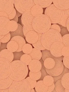 Retro line art pattern with colored striped circles. 3d rendering illustratio イラスト素材