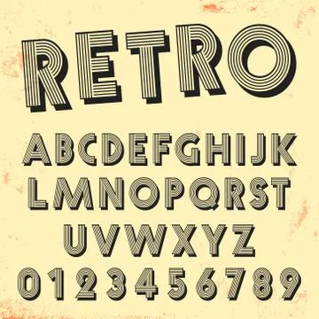 Retro line font template. Set of vintage letters and numbers lines design Stock Illustration