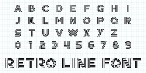 Retro Line Font Vector with Bold Uppercase Letters and Numbers 스톡 일러스트