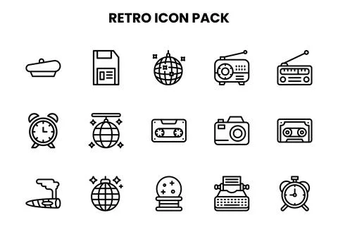 Retro Line Icons Pack Illustrazione stock