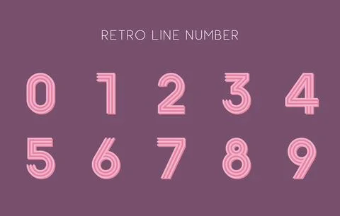 Retro Line Number Typeface in Pink and Purple Color Scheme 스톡 일러스트