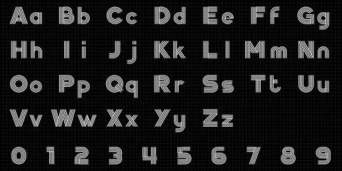 Retro Line Style Vector Font with Uppercase, Lowercase, and Numbers Illustrazione stock
