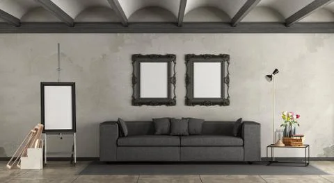 Retro living room with modern sofa Stock Illustration