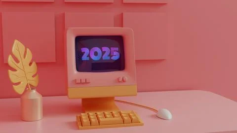 Retro Loading Animation with Neon Typography for 2025 Stock Illustration