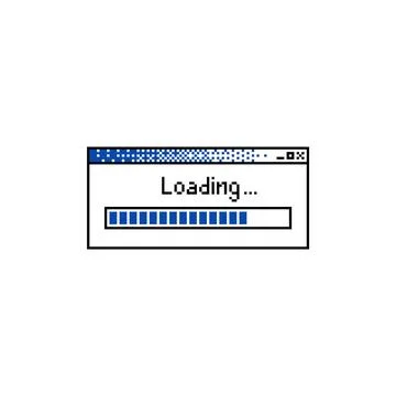 Retro loading bar in pixel style, alert window with download message, vector Stock Illustration