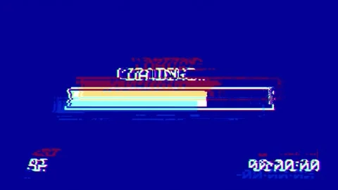 Retro Loading Progress Bar Animation with VHS CRT Glitch Effect Stock Footage 339072289