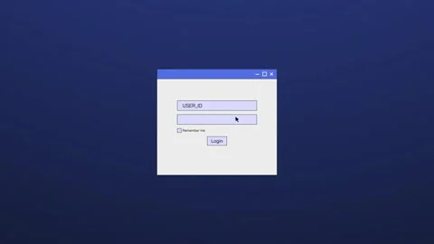 Retro login interface with a pulsing blue glow on a deep blue background 库存影片 319777530