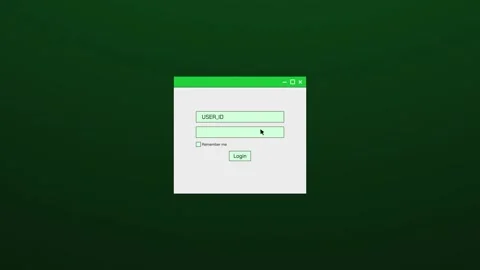 Retro login interface with a pulsing green glow on a deep green background 库存影片 319777615