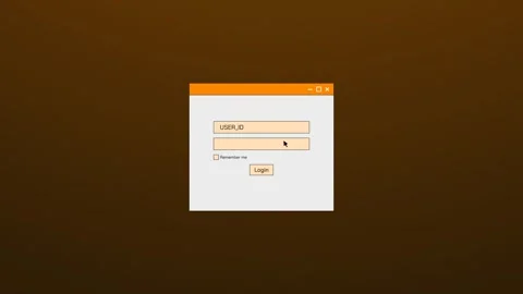 Retro login interface with a pulsing orange glow on a deep orange background 库存影片 319777539