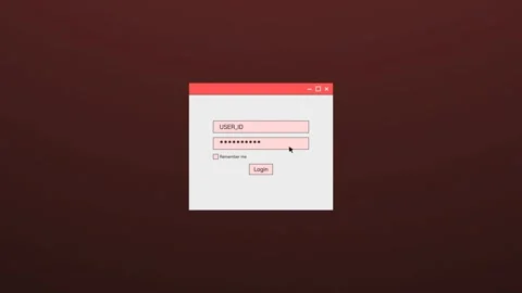 Retro login interface with a pulsing red glow on a deep red background 库存影片 319777686