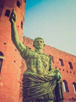 Retro look Caesar Augustus statue Vintage looking Caesar Augustus monument... Stock Photos