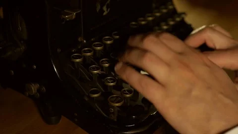 Retro look of old typewriter with hands tapping and sound Stock Footage 85437288