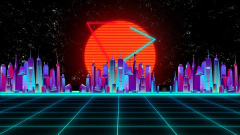 Retro looping synth wave background animations Stock Footage 343741277