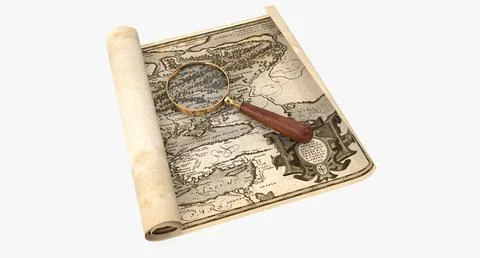 Retro Magnifier On Old Map 3D Model