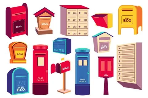 Retro Mail Boxes Vector Set 스톡 일러스트