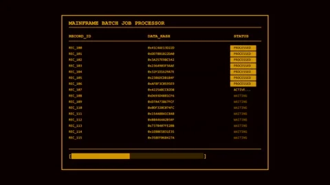 Retro mainframe batch job processor screen animation Stock-Footage 347013297