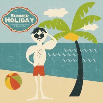 Retro man on the beach Stock Illustration