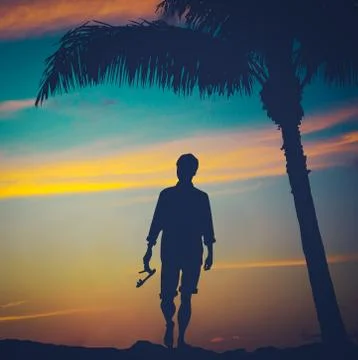Retro man on beach 스톡 사진