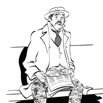 Retro man with a newspaper on the bench Stock Illustration