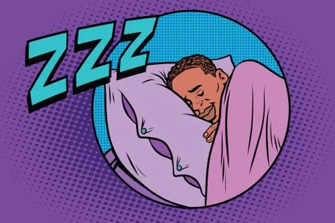 Retro man sleeping in bed Stock Illustration