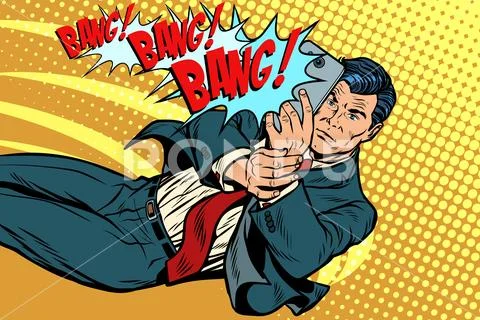Retro man takes pictures on a smartphone, like shoots Stock Illustration