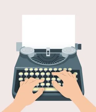 Retro manual typewriter with printing hands and sheet of paper Stock Illustration