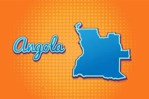 Retro map of angola with halftone background. Cartoon map icon in comic book  Stock Illustration