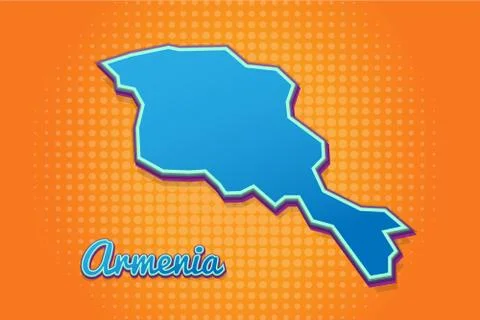 Retro map of armenia with halftone background. Cartoon map icon in comic book Stock Illustration