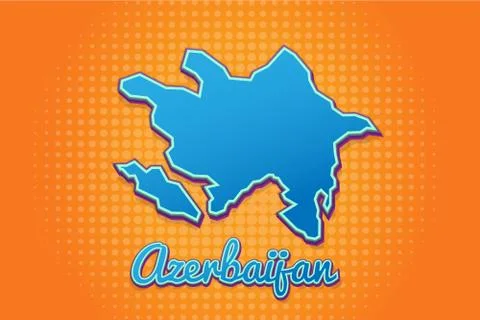 Retro map of azerbaijan with halftone background. Cartoon map icon in comic b Stock Illustration