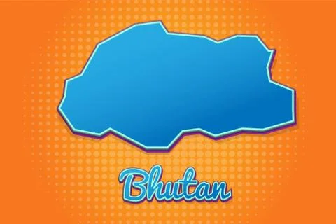 Retro map of Bhutan with halftone background. Cartoon map icon in comic book  Stock Illustration