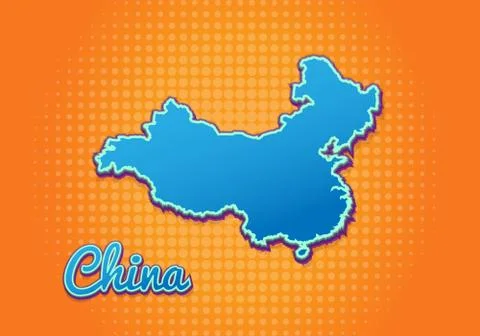 Retro map of china with halftone background. Cartoon map icon in comic book a Stock Illustration