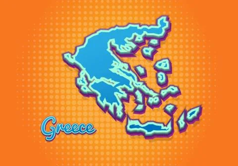 Retro map of greece with halftone background. Cartoon map icon in comic book  Stock Illustration