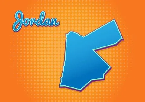Retro map of Jordan with halftone background. Cartoon map icon in comic book  Stock Illustration